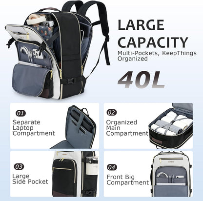 40L Travel Backpack for Women & Men, Airline Approved Carry On Backpack, TSA Personal Item Bag Waterproof, Overnight Weekender Essentials Backpacks for Business fits 17" Laptop, Dusty Pink