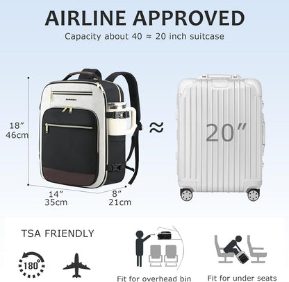 40L Travel Backpack for Women & Men, Airline Approved Carry On Backpack, TSA Personal Item Bag Waterproof, Overnight Weekender Essentials Backpacks for Business fits 17" Laptop, Dusty Pink