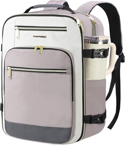 40L Travel Backpack for Women & Men, Airline Approved Carry On Backpack, TSA Personal Item Bag Waterproof, Overnight Weekender Essentials Backpacks for Business fits 17" Laptop, Dusty Pink