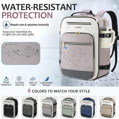 40L Travel Backpack for Women & Men, Airline Approved Carry On Backpack, TSA Personal Item Bag Waterproof, Overnight Weekender Essentials Backpacks for Business fits 17" Laptop, Dusty Pink