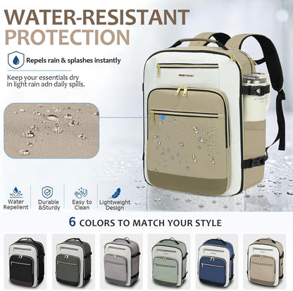 40L Travel Backpack for Women & Men, Airline Approved Carry On Backpack, TSA Personal Item Bag Waterproof, Overnight Weekender Essentials Backpacks for Business fits 17" Laptop, Dusty Pink