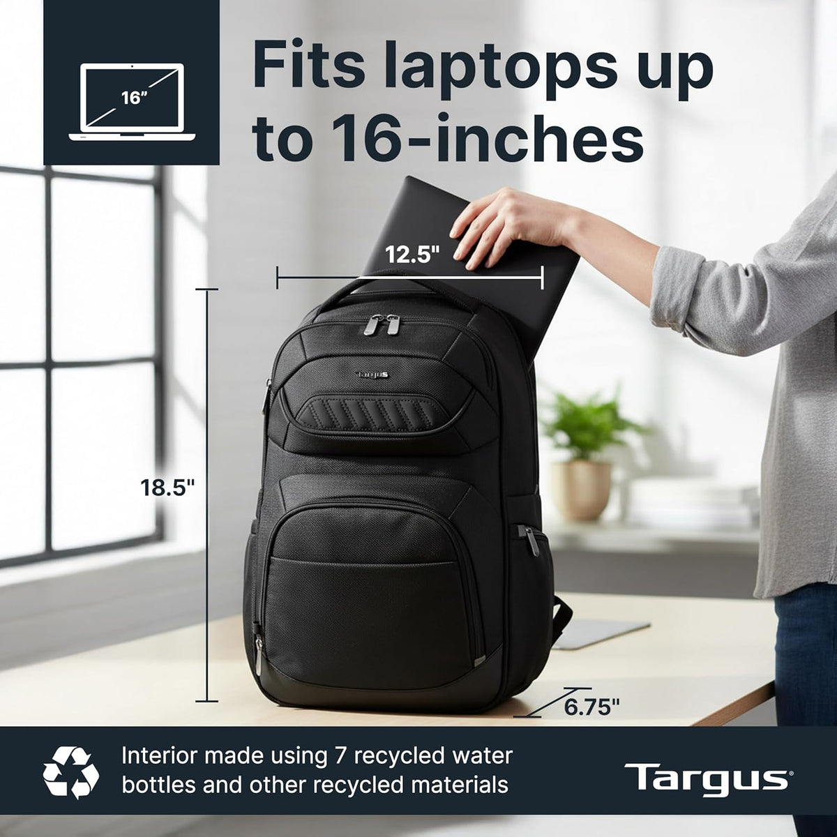 Legend IQ Laptop Backpack Travel Backpack for Laptops up to 16-Inches Backpack for Men and Women, Black (TSB705US)