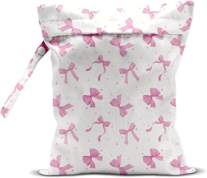 Pink Bow Wet Bag for Swimsuit Travel Beach Pool Baby Cloth Diapers | Waterproof Wet Dry Bag,Travel Laundry Bags for Dirty Yoga Gym Clothes,Beach Vacation Essentials,Summer Gifts for Women Men