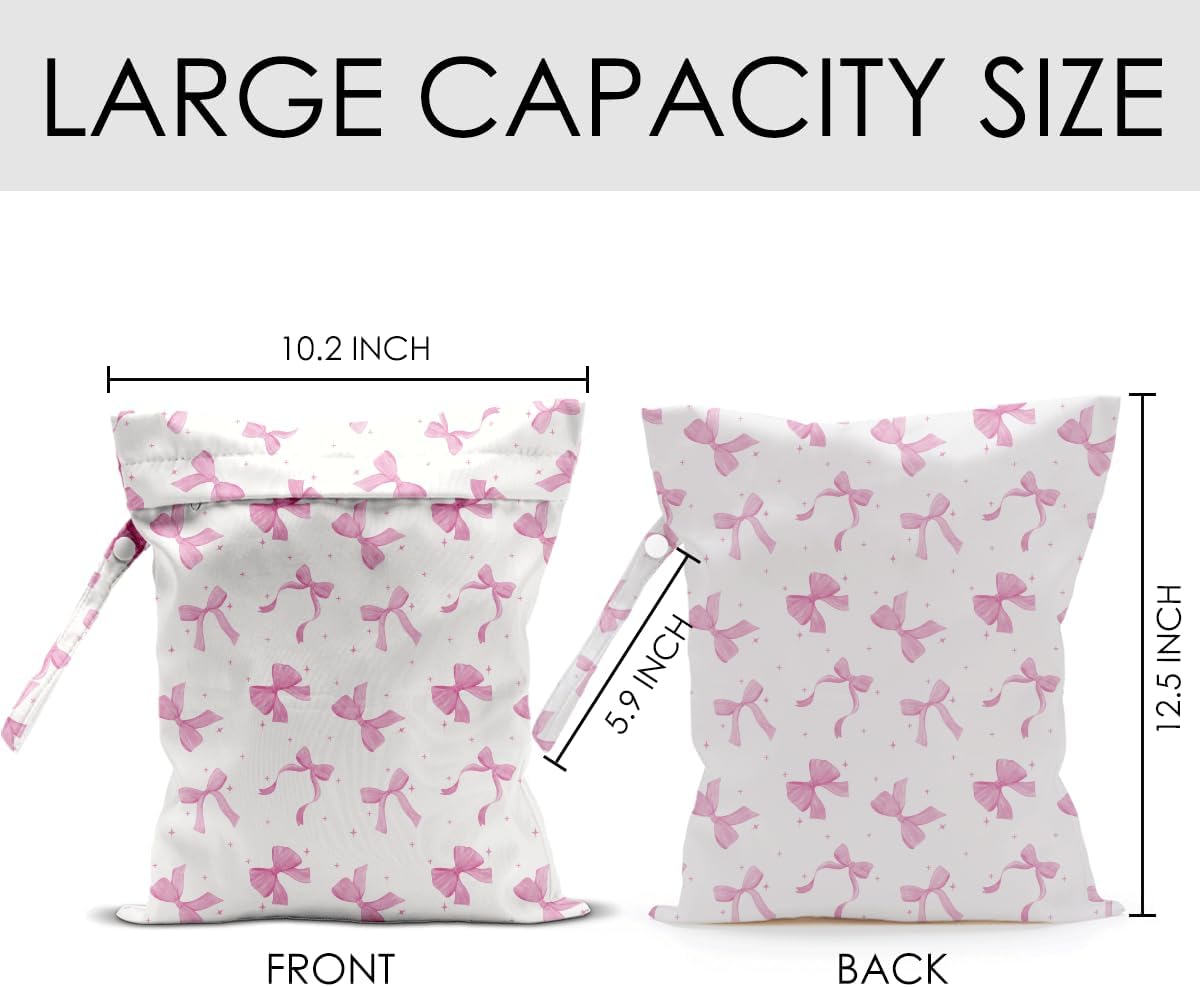 Pink Bow Wet Bag for Swimsuit Travel Beach Pool Baby Cloth Diapers | Waterproof Wet Dry Bag,Travel Laundry Bags for Dirty Yoga Gym Clothes,Beach Vacation Essentials,Summer Gifts for Women Men