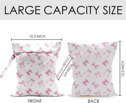 Pink Bow Wet Bag for Swimsuit Travel Beach Pool Baby Cloth Diapers | Waterproof Wet Dry Bag,Travel Laundry Bags for Dirty Yoga Gym Clothes,Beach Vacation Essentials,Summer Gifts for Women Men