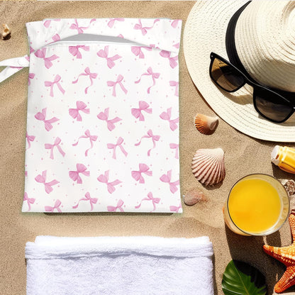 Pink Bow Wet Bag for Swimsuit Travel Beach Pool Baby Cloth Diapers | Waterproof Wet Dry Bag,Travel Laundry Bags for Dirty Yoga Gym Clothes,Beach Vacation Essentials,Summer Gifts for Women Men