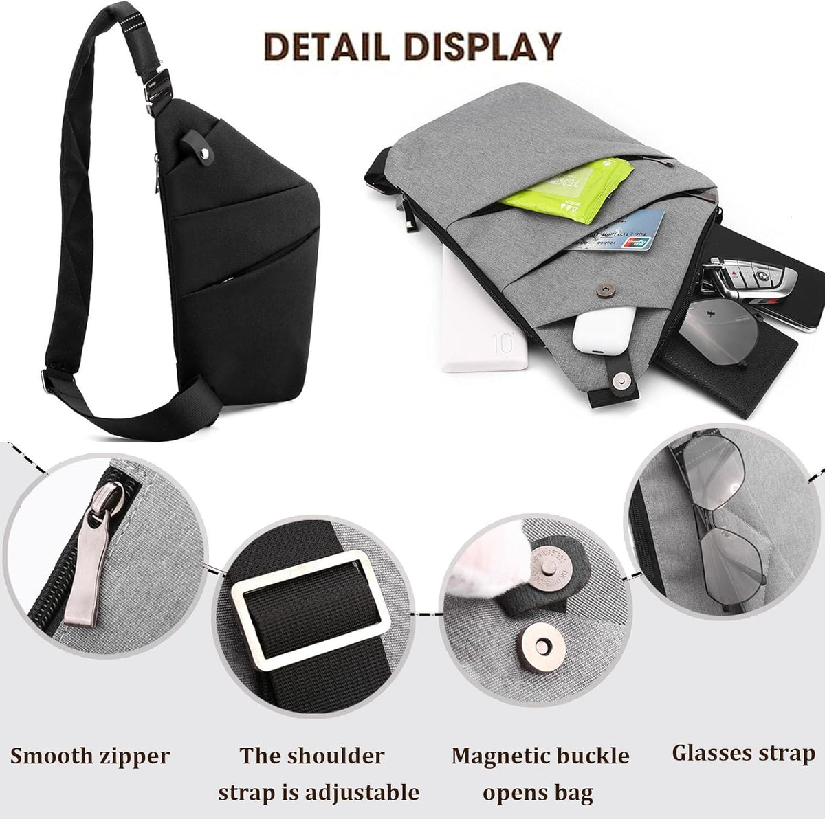 Crossbody Travel Bags for Women, Anti Theft Proof Safe Slim Sling Travel Purses, Personal Flex Shoulder Bag for Men Women