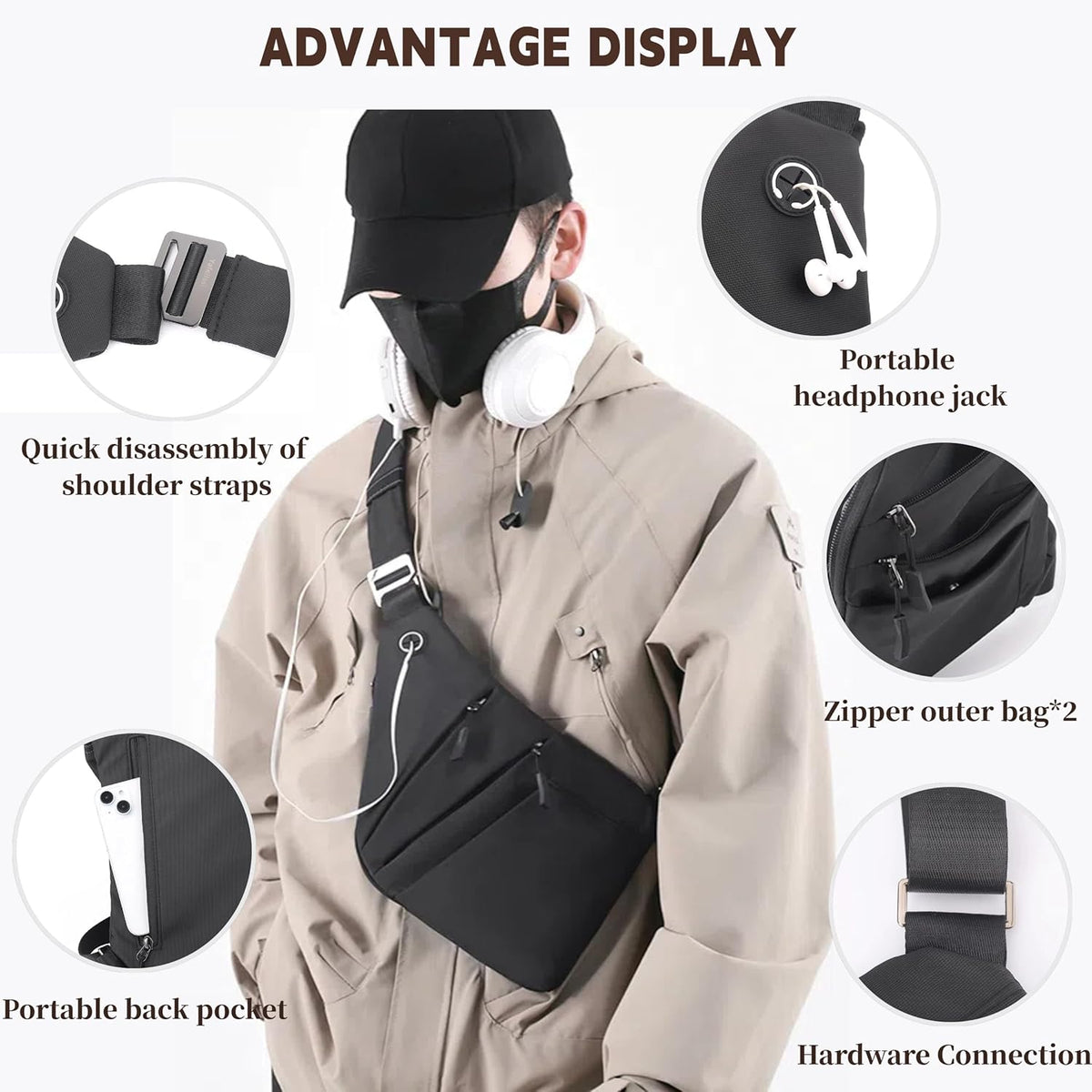 Crossbody Travel Bags for Women, Anti Theft Proof Safe Slim Sling Travel Purses, Personal Flex Shoulder Bag for Men Women