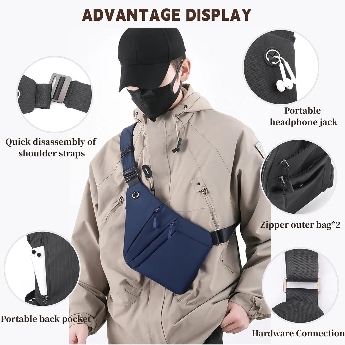 Crossbody Travel Bags for Women, Anti Theft Proof Safe Slim Sling Travel Purses, Personal Flex Shoulder Bag for Men Women
