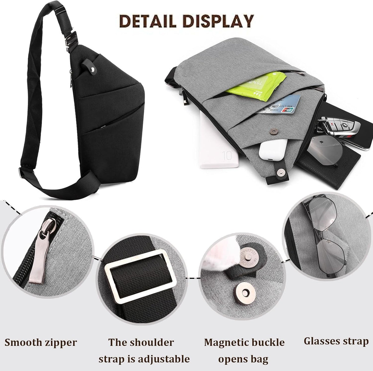 Crossbody Travel Bags for Women, Anti Theft Proof Safe Slim Sling Travel Purses, Personal Flex Shoulder Bag for Men Women