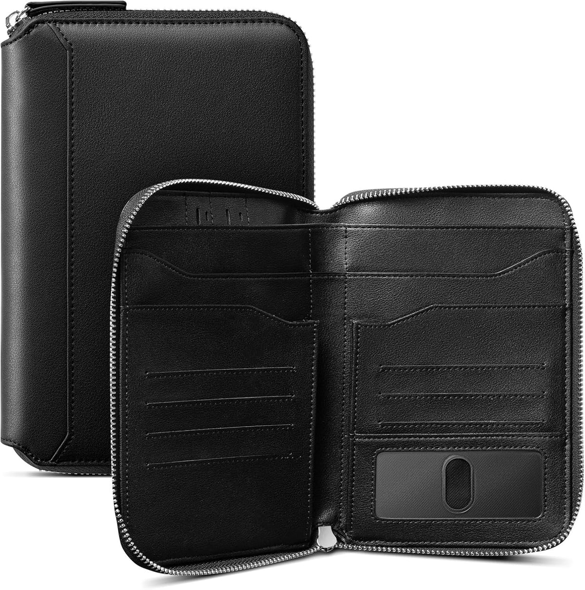 Leather Passport Holder for 4-8 Passports Family RFID Blocking Passport Wallet with Zipper Travel Documents Organizer for Men or Women (Brown)