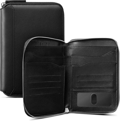 Leather Passport Holder for 4-8 Passports Family RFID Blocking Passport Wallet with Zipper Travel Documents Organizer for Men or Women (Brown)