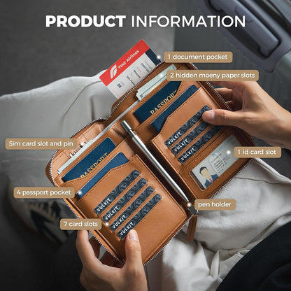 Leather Passport Holder for 4-8 Passports Family RFID Blocking Passport Wallet with Zipper Travel Documents Organizer for Men or Women (Brown)