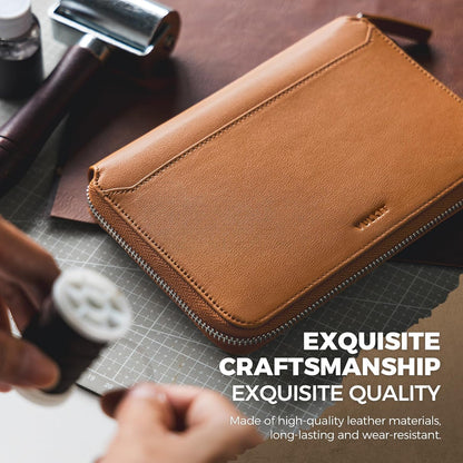 Leather Passport Holder for 4-8 Passports Family RFID Blocking Passport Wallet with Zipper Travel Documents Organizer for Men or Women (Brown)