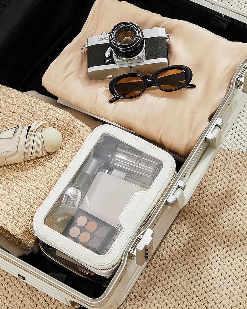 ROWNYEON Clear Makeup Case Toiletry Bag Multipurpose Travel Makeup Train Case Portable Cosmetic Organizer Transparent Storage Bag