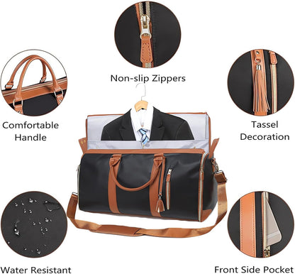 Garment Duffle Bags for Travel, Convertible Cloth Bag with Shoe Pouch, 2 in 1 Waterproof Travel Suit Bag with Shoulder Strap for Men Women(Dark Brown)