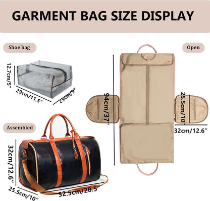 Garment Duffle Bags for Travel, Convertible Cloth Bag with Shoe Pouch, 2 in 1 Waterproof Travel Suit Bag with Shoulder Strap for Men Women(Dark Brown)