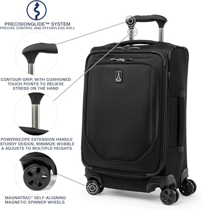Crew Classic Lightweight Softside Expandable Carry on Luggage, 8 Wheel Spinner Suitcase, Men and Women, Carry On 21-Inch, Black