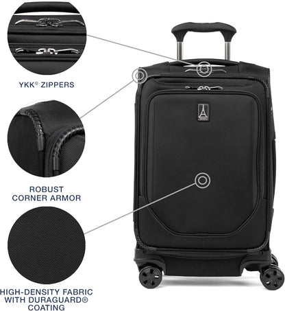 Crew Classic Lightweight Softside Expandable Carry on Luggage, 8 Wheel Spinner Suitcase, Men and Women, Carry On 21-Inch, Black