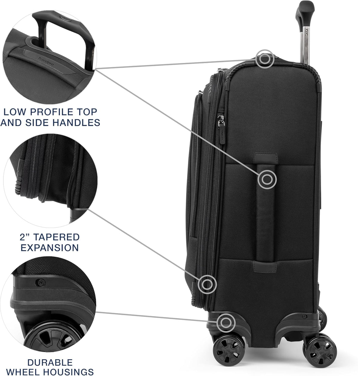 Crew Classic Lightweight Softside Expandable Carry on Luggage, 8 Wheel Spinner Suitcase, Men and Women, Carry On 21-Inch, Black