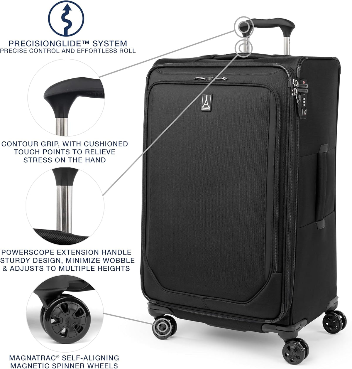 Crew Classic Lightweight Softside Expandable Carry on Luggage, 8 Wheel Spinner Suitcase, Men and Women, Carry On 21-Inch, Black