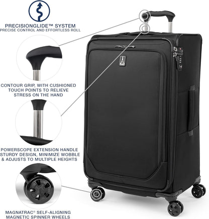 Crew Classic Lightweight Softside Expandable Carry on Luggage, 8 Wheel Spinner Suitcase, Men and Women, Carry On 21-Inch, Black