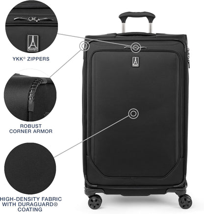 Crew Classic Lightweight Softside Expandable Carry on Luggage, 8 Wheel Spinner Suitcase, Men and Women, Carry On 21-Inch, Black