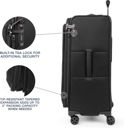 Crew Classic Lightweight Softside Expandable Carry on Luggage, 8 Wheel Spinner Suitcase, Men and Women, Carry On 21-Inch, Black