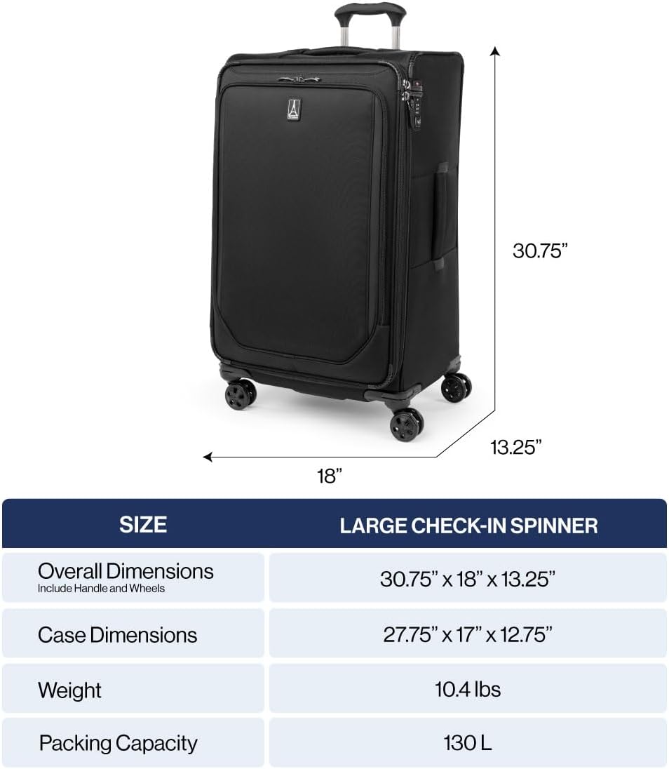 Crew Classic Lightweight Softside Expandable Carry on Luggage, 8 Wheel Spinner Suitcase, Men and Women, Carry On 21-Inch, Black