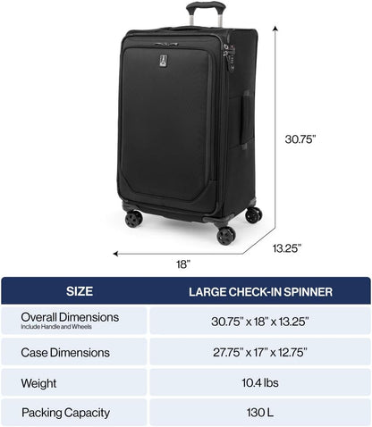Crew Classic Lightweight Softside Expandable Carry on Luggage, 8 Wheel Spinner Suitcase, Men and Women, Carry On 21-Inch, Black