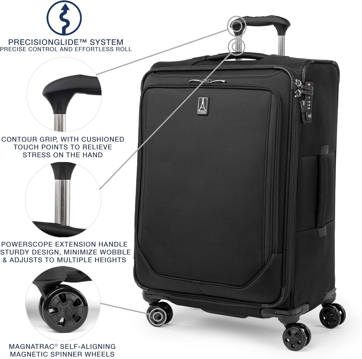 Crew Classic Lightweight Softside Expandable Carry on Luggage, 8 Wheel Spinner Suitcase, Men and Women, Carry On 21-Inch, Black
