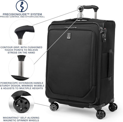 Crew Classic Lightweight Softside Expandable Carry on Luggage, 8 Wheel Spinner Suitcase, Men and Women, Carry On 21-Inch, Black