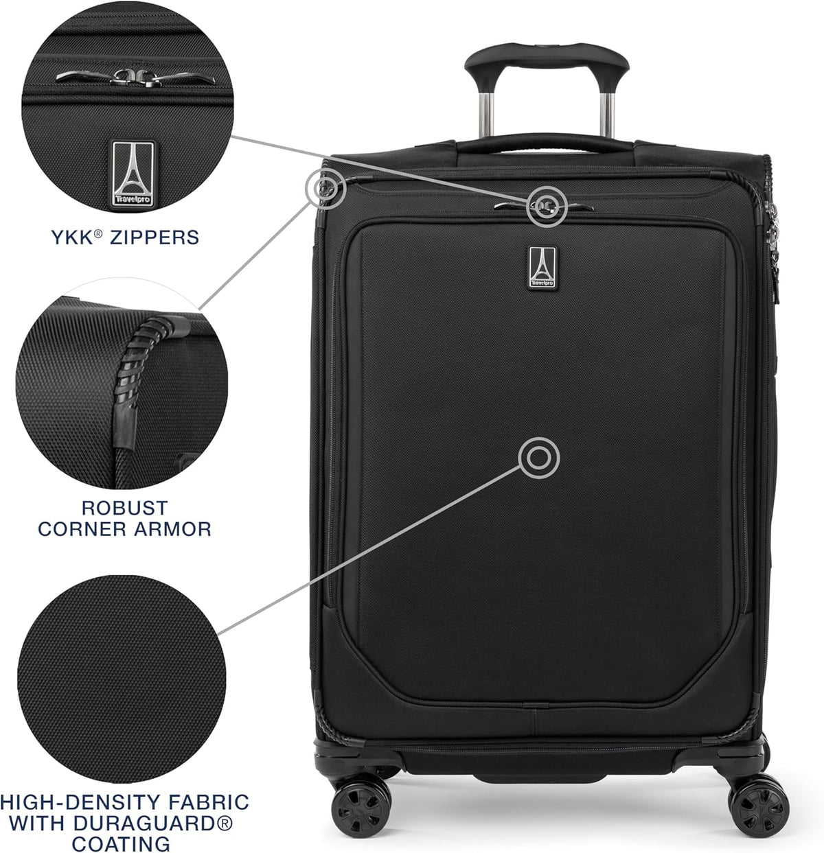 Crew Classic Lightweight Softside Expandable Carry on Luggage, 8 Wheel Spinner Suitcase, Men and Women, Carry On 21-Inch, Black