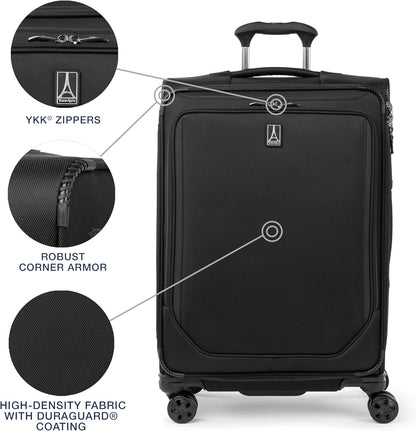 Crew Classic Lightweight Softside Expandable Carry on Luggage, 8 Wheel Spinner Suitcase, Men and Women, Carry On 21-Inch, Black