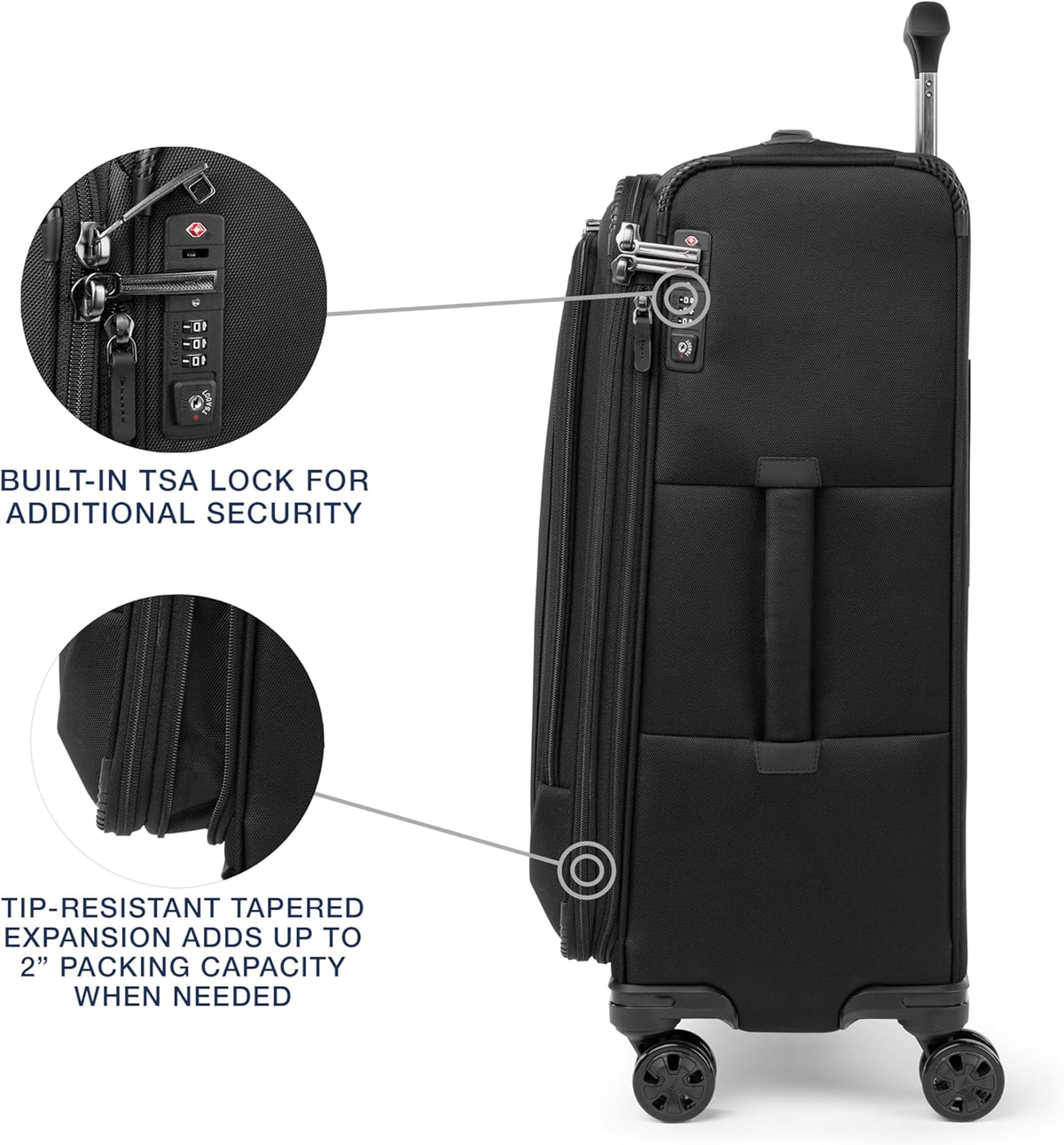 Crew Classic Lightweight Softside Expandable Carry on Luggage, 8 Wheel Spinner Suitcase, Men and Women, Carry On 21-Inch, Black