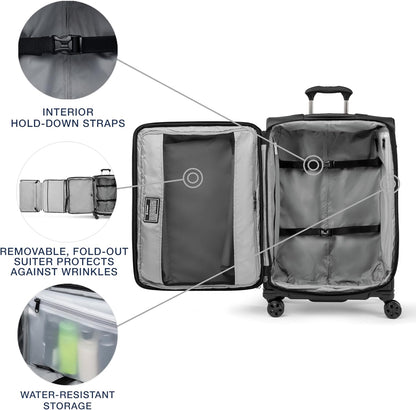 Crew Classic Lightweight Softside Expandable Carry on Luggage, 8 Wheel Spinner Suitcase, Men and Women, Carry On 21-Inch, Black