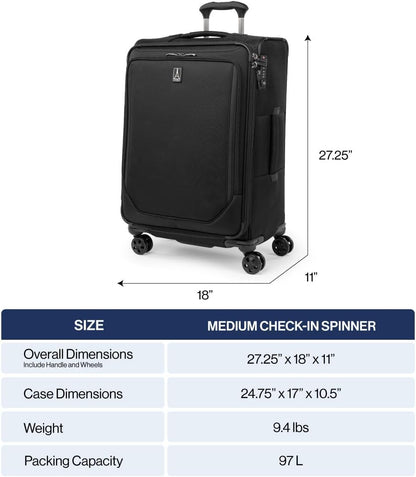Crew Classic Lightweight Softside Expandable Carry on Luggage, 8 Wheel Spinner Suitcase, Men and Women, Carry On 21-Inch, Black