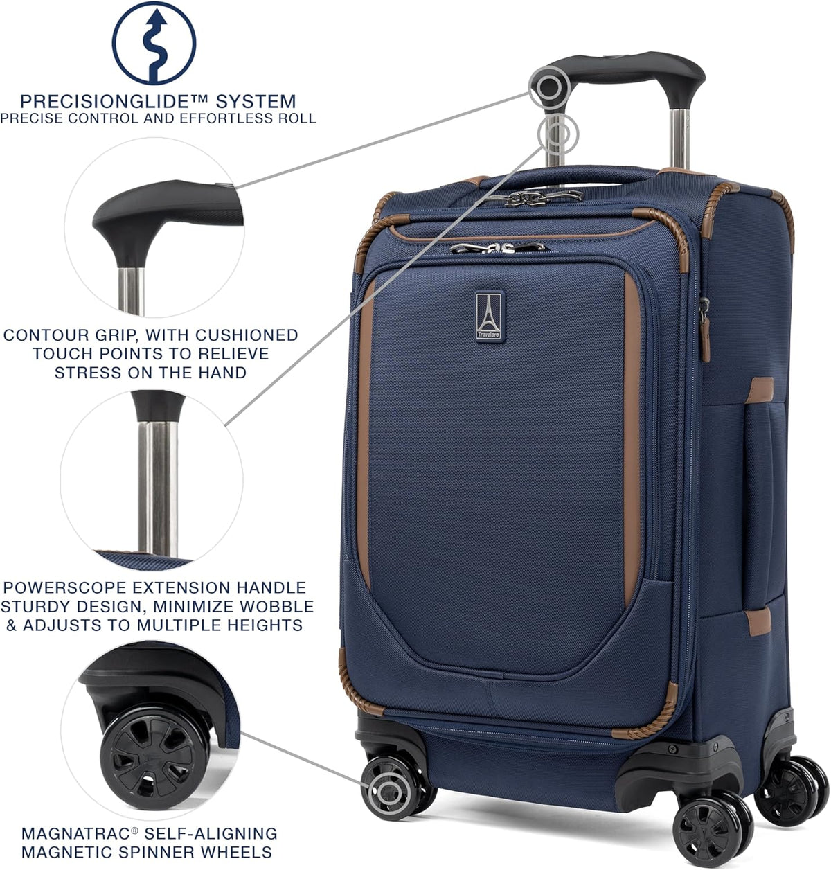 Crew Classic Lightweight Softside Expandable Carry on Luggage, 8 Wheel Spinner Suitcase, Men and Women, Carry On 21-Inch, Black