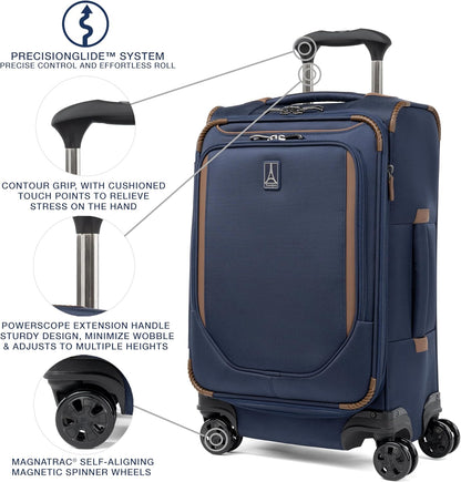 Crew Classic Lightweight Softside Expandable Carry on Luggage, 8 Wheel Spinner Suitcase, Men and Women, Carry On 21-Inch, Black