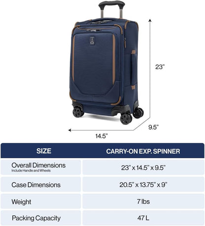 Crew Classic Lightweight Softside Expandable Carry on Luggage, 8 Wheel Spinner Suitcase, Men and Women, Carry On 21-Inch, Black