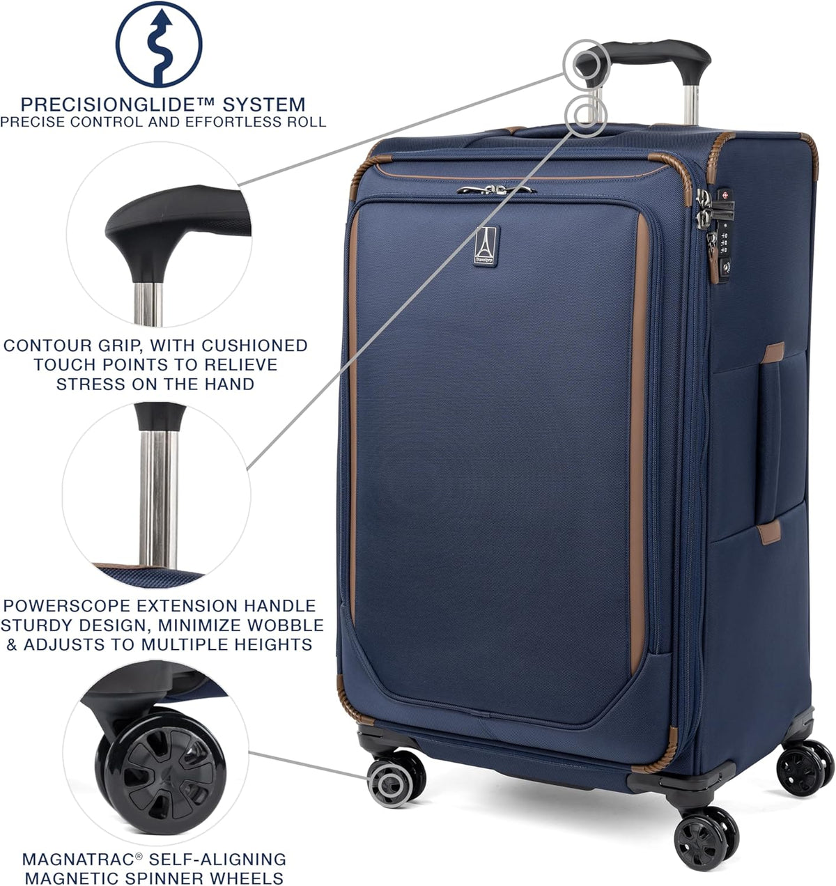 Crew Classic Lightweight Softside Expandable Carry on Luggage, 8 Wheel Spinner Suitcase, Men and Women, Carry On 21-Inch, Black