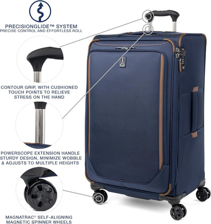 Crew Classic Lightweight Softside Expandable Carry on Luggage, 8 Wheel Spinner Suitcase, Men and Women, Carry On 21-Inch, Black