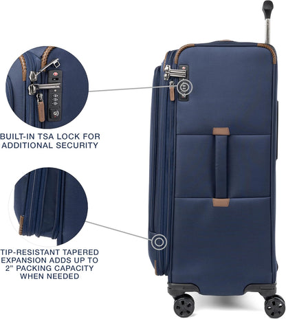 Crew Classic Lightweight Softside Expandable Carry on Luggage, 8 Wheel Spinner Suitcase, Men and Women, Carry On 21-Inch, Black