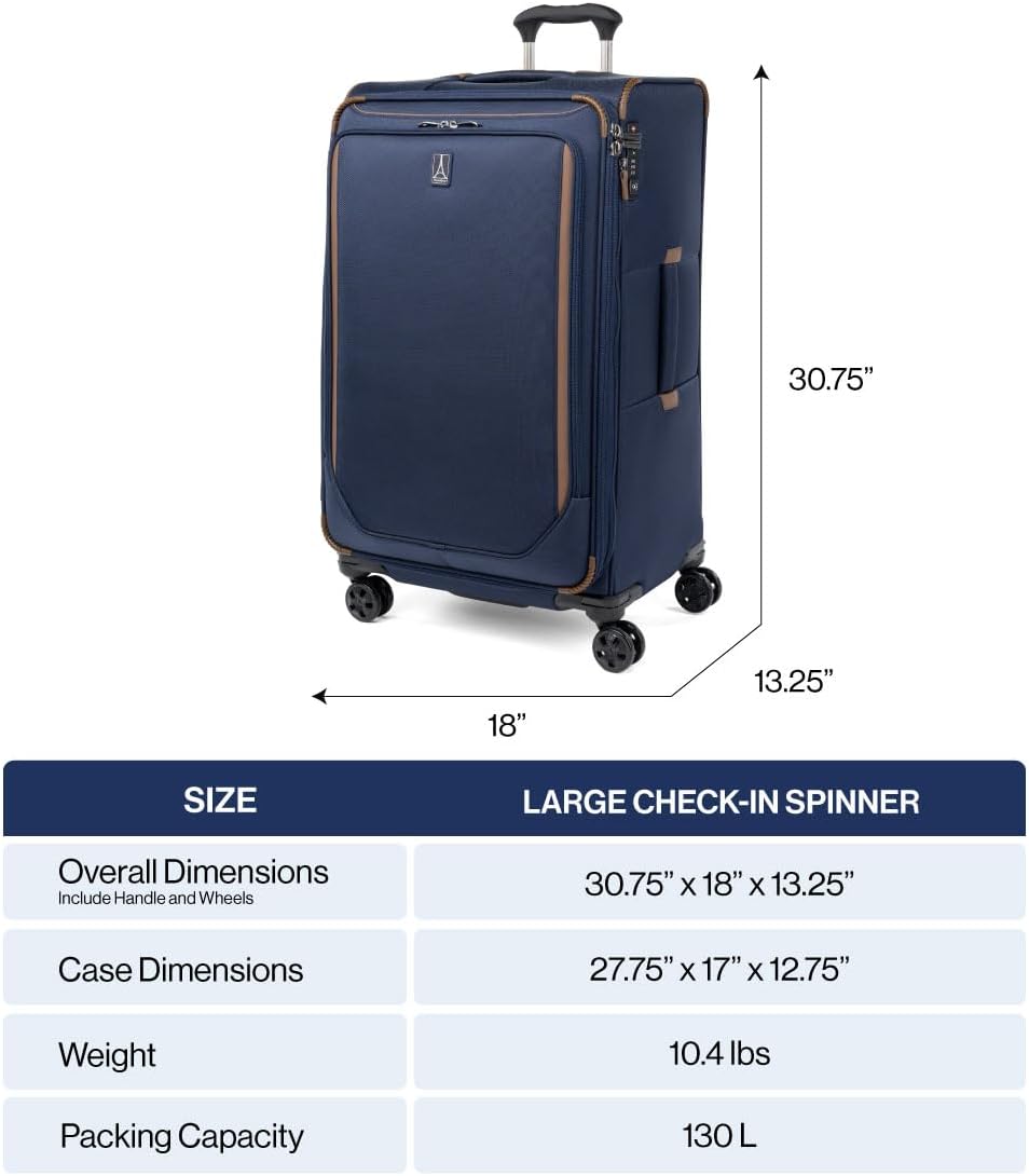 Crew Classic Lightweight Softside Expandable Carry on Luggage, 8 Wheel Spinner Suitcase, Men and Women, Carry On 21-Inch, Black