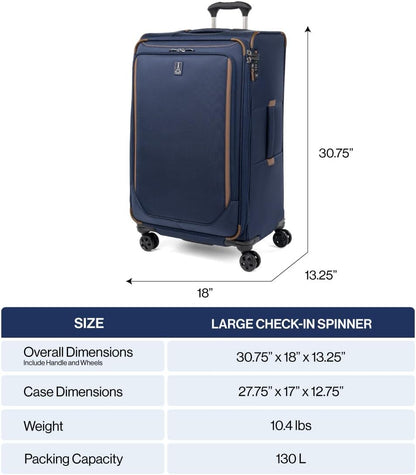 Crew Classic Lightweight Softside Expandable Carry on Luggage, 8 Wheel Spinner Suitcase, Men and Women, Carry On 21-Inch, Black