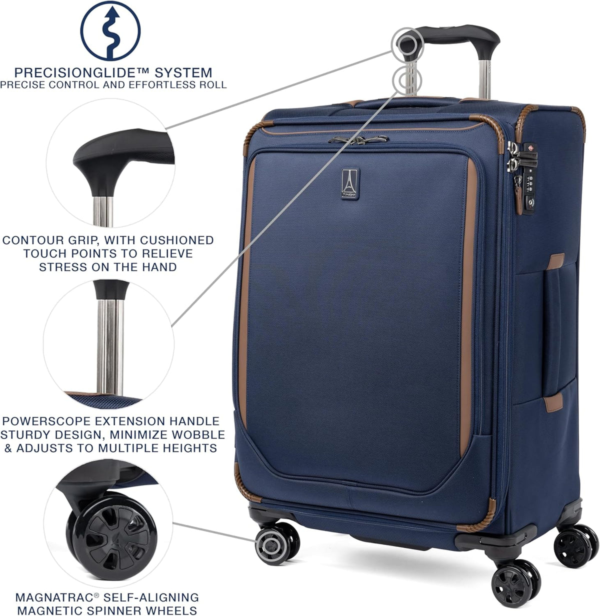 Crew Classic Lightweight Softside Expandable Carry on Luggage, 8 Wheel Spinner Suitcase, Men and Women, Carry On 21-Inch, Black