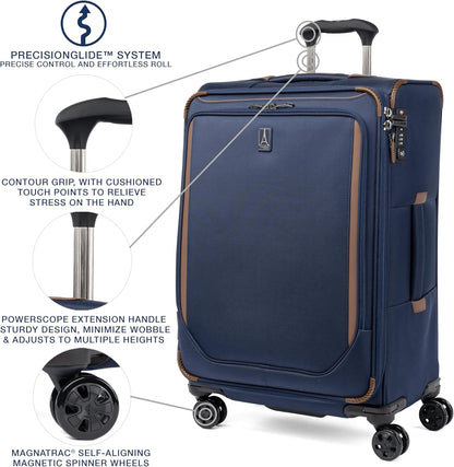 Crew Classic Lightweight Softside Expandable Carry on Luggage, 8 Wheel Spinner Suitcase, Men and Women, Carry On 21-Inch, Black