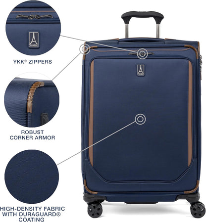 Crew Classic Lightweight Softside Expandable Carry on Luggage, 8 Wheel Spinner Suitcase, Men and Women, Carry On 21-Inch, Black
