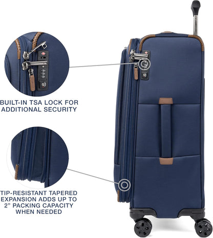 Crew Classic Lightweight Softside Expandable Carry on Luggage, 8 Wheel Spinner Suitcase, Men and Women, Carry On 21-Inch, Black