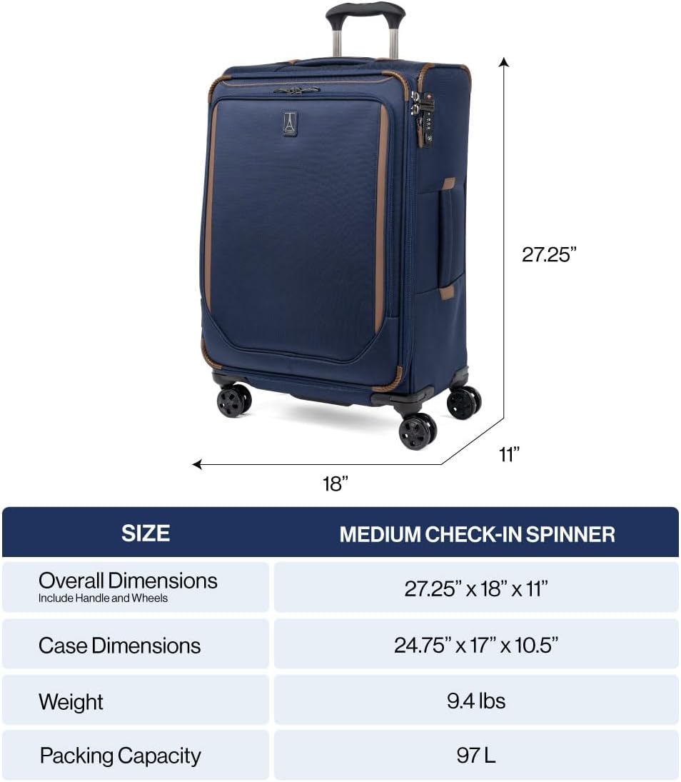 Crew Classic Lightweight Softside Expandable Carry on Luggage, 8 Wheel Spinner Suitcase, Men and Women, Carry On 21-Inch, Black